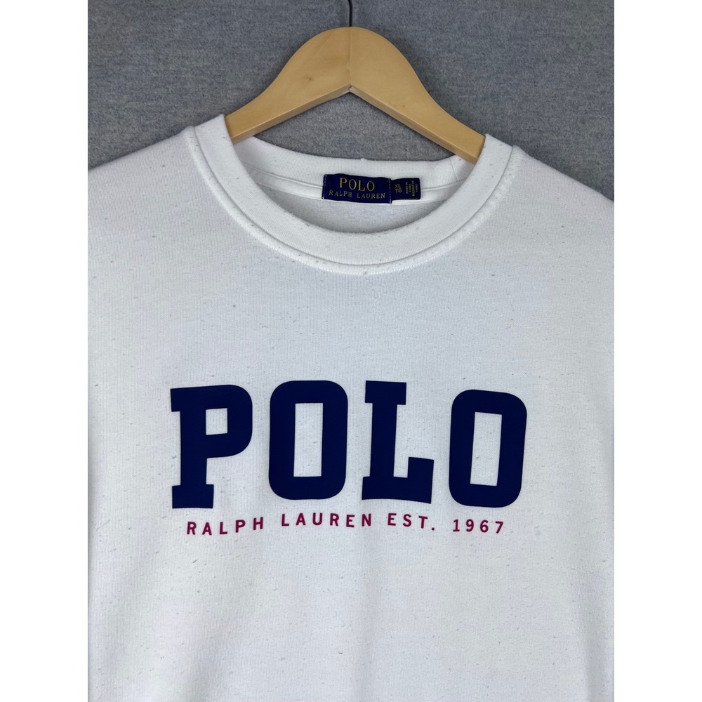 Polo Ralph Lauren Mens XL White Logo Crewneck Sweatshirt Est 1967 Pullover